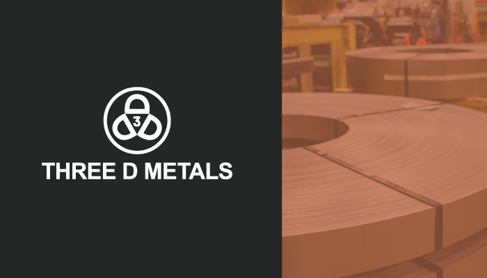 High carbon steel rolls, Three D Metals logo